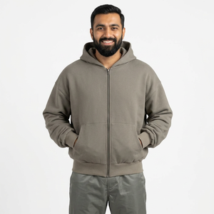 Sweat à capuche personnalisé gris vintage de haute qualité, sweat à capuche lourd délavé à l'acide avec double fermeture éclair pour hommes - Product Image 1