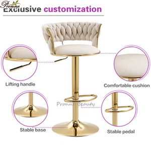 China Unique Design Beauty Salon Rattan <strong>Tall</strong> Adjustable Kitchen Chair Modern Velvet Swivel bar <strong>Stool</strong> - Product Image 3