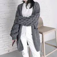 Cardigan maglione lavorato a maglia lunga da donna in cotone tinta unita con Design personalizzato all'ingrosso autunno inverno