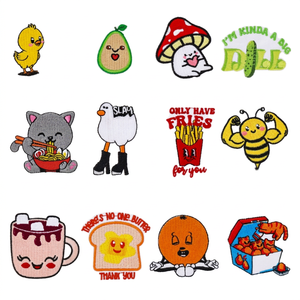 Parches Bordados Personalizables con Diseños de Gatos, Hongos y Pollitos, para Decoración de Bolsas, Marca NODA, Poliéster - Product Image 1