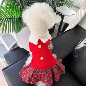 Jupe à carreaux pour chien, mignonne, doublée de polaire rouge, col universitaire, vêtements d'automne et d'hiver pour petits et moyens chiens, Teddy Bichon - Product Image 5