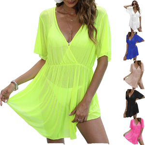 ชุดว่ายน้ำวันพีซผู้หญิง C0076 แบบเรียบง่าย ชุดคลุมชายหาดฤดูร้อน แขนสั้น กระโปรง 1 ชิ้น - Product Image 1