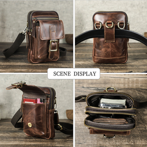 Borsa a Tracolla Piccola Portacellulare da Uomo in Vera Pelle Vintage, Marsupio Convertibile Multitasche con Slot per Carte e Fibbia - Product Image 2