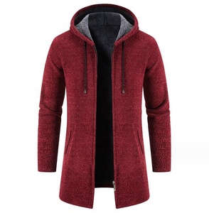 <span class=keywords><strong>Manteau</strong></span> d'hiver en peluche pour hommes avec capuche manches chaudes Cardigan épais grande taille veste décontractée <span class=keywords><strong>homme</strong></span> longue Parka vente en gros - Product Image 1