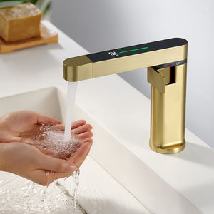 Grifo mezclador de lavabo extraíble de lujo, grifo de lavabo digital de 2 vías, grifo de lavabo de baño de oro cepillado montado en cubierta - Product Image 5