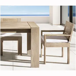 Bahçe tasarımı açık masa ve sandalye setleri doğal tik ahşap kapı yemek masası ve restoran yemek odası mobilyası için sandalyeler