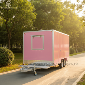 Remorque de cuisine mobile commerciale de 14 pieds avec structure en aluminium pour la vente de burgers/hot-dogs/pizzas/barbecues/churros, couleur rose - Product Image 1