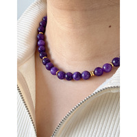 Collier ras du cou délicat à superposer pour l'été, avec perles de pierres précieuses épaisses en aigue-marine véritable et fermoir à bascule doré