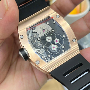 High-quality Rose Gold Skeleton <b>Automatic</b> Watch With Black Rubber Strap - Product Image 5