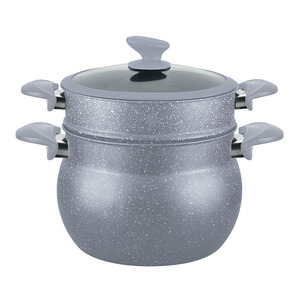 Couscoussier Classique Noir Antiadhésif en Aluminium à 2 Niveaux, Pot à <span class=keywords><strong>Couscous</strong></span> en Marbre, Ustensile de Cuisson pour Pâtes avec Cuiseur Vapeur, Compatible Induction - Product Image 5
