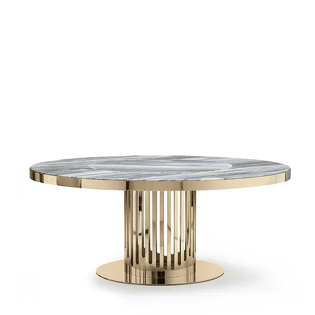 Combinaison villa haut de gamme en acier inoxydable de luxe léger maison moderne simple table à manger ronde en marbre