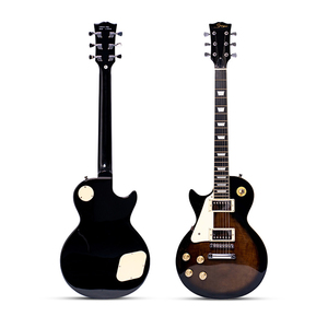 Guitare électrique de style Lefty <span class=keywords><strong>Les</strong></span> <span class=keywords><strong>Paul</strong></span>, corps en acajou, dessus en placage flammé, manche avec incrustations en blocs, noir brillant - Product Image 1