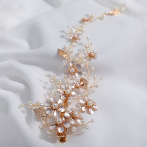 Mode fait à la main feuille d'or femmes mariée perle <span class=keywords><strong>cheveux</strong></span> vigne coiffure mariage pièce de <span class=keywords><strong>cheveux</strong></span> pince - Product Image 5