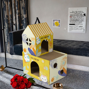 Grosir Langsung Pabrik, Villa Kucing 2 Tingkat Cetak Motif Tanaman Tropis Custom, Bahan Kertas Bergelombang, Produk Terlaris Ekspor - Product Image 6