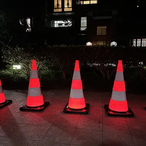 BSCI Approved Rubber Base Flashing Reflective Foldable Emergency Traffic USA Collapsible Orange Cones