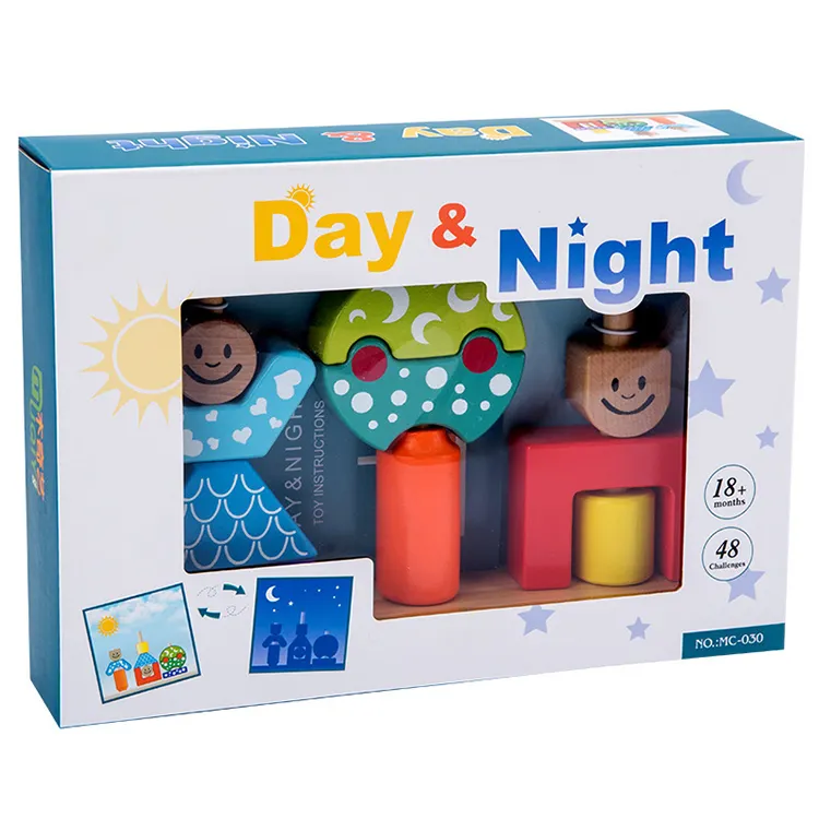 Regalo de Cumpleaños de Juguete Día de la noche de madera rompecabezas, bebé <span class=keywords><strong>diy</strong></span> de color de alta 3 años los juguetes de los niños