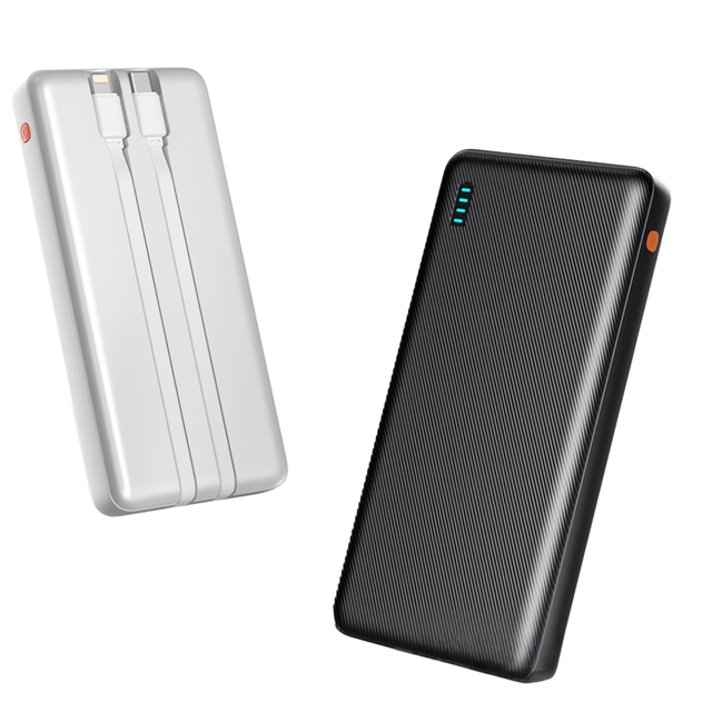 Portable Slim Power Bank 10000mah 20000mah with Built-in Cables