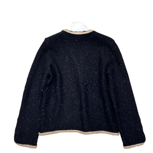 Contrast Trim Open Front Shimmer Knit Cardigan, Tailored Pocket Knit <b>Jacket</b> for Casual and Formal Wear - Product Image 2