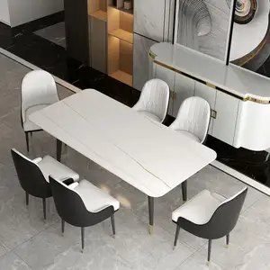 北欧岩石板岩豪华矩形家庭简约现代6人座大理石餐桌套装家用餐厅餐椅