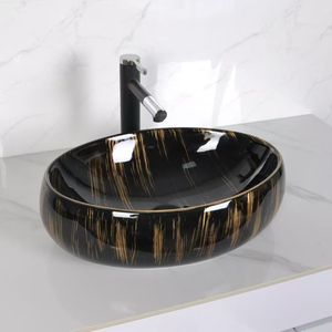 Lavabo Ovale in Ceramica Artistica per <span class=keywords><strong>Bagno</strong></span>, Disponibile in Vari Colori, <span class=keywords><strong>Lavandino</strong></span> <span class=keywords><strong>da</strong></span> <span class=keywords><strong>Appoggio</strong></span> in Ceramica Effetto Marmo Senza Foro per Rubinetto, Ideale per Hotel - Product Image 2