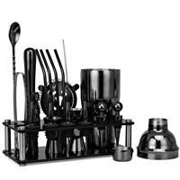 Kit de Barman Professionnel Écologique et Moderne : Outils de Bar, Accessoires de Bar, Jigger, Shaker à Cocktails, Support en Bois, Acier Inoxydable