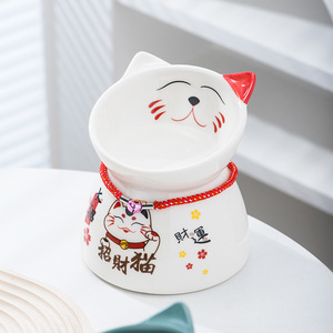 Comedero elevado Lucky Cat para gatos, color rosa con borde inclinado, tazón para alimentar mascotas - Product Image 4