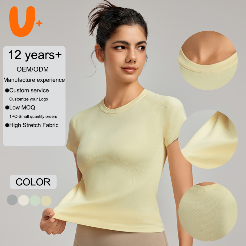 Wholesale Quick Drying Women Round Neck Yoga t Shirt Running Fitness Training High Elastic Breathable Yoga Crop T Shirt