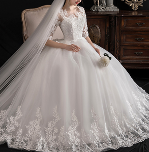 Vestido de novia de manga larga para mujer, vestido de boda de encaje impresionante, sin velo, W1001 - Product Image 1