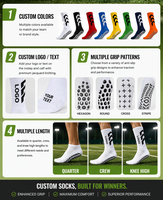 Chaussettes de football respirantes antidérapantes personnalisées pour hommes, chaussettes de sport mi-mollet avec grip pour le football