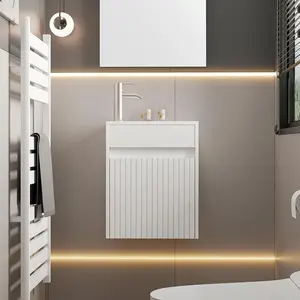 Tocador de baño de 16 "para espacio pequeño, armario flotante montado en la pared, lavabo, baño, tocador de baño pequeño