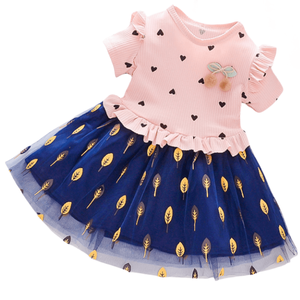 فساتين أطفال بأسعار تنافسية للبيع بالجملة من عمر 1-6 سنوات فساتين أطفال بناتي برقبة دائرية وأكمام قصيرة للحفلات - Product Image 1