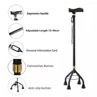 Produits de santé, canne pliable réglable médicale portable avec lampe, bâtons de marche antidérapants pour les personnes âgées