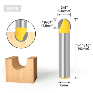 Vástago redondo de 8mm, cortador de ranura en U, molino de extremo de bola, cabezal de hoja YG8, cuerpo de hoja de acero 45 #, broca de enrutador de <span class=keywords><strong>1</strong></span>/4 "y 3/<span class=keywords><strong>8</strong></span>" y <span class=keywords><strong>1</strong></span>/2 "de ancho - Product Image 4
