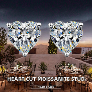 Boucles d'oreilles clous en moissanite VVS taille cœur, en argent sterling 925 plaqué rhodium, certifiées GRA, bijoux hip-hop tendance - Product Image 2