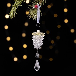 Nouveau pendentif en acrylique transparent en forme de pomme de pin pour Noël, ornement de Noël en forme de pomme de pin en cristal simulé pour l'arbre de Noël - Product Image 3