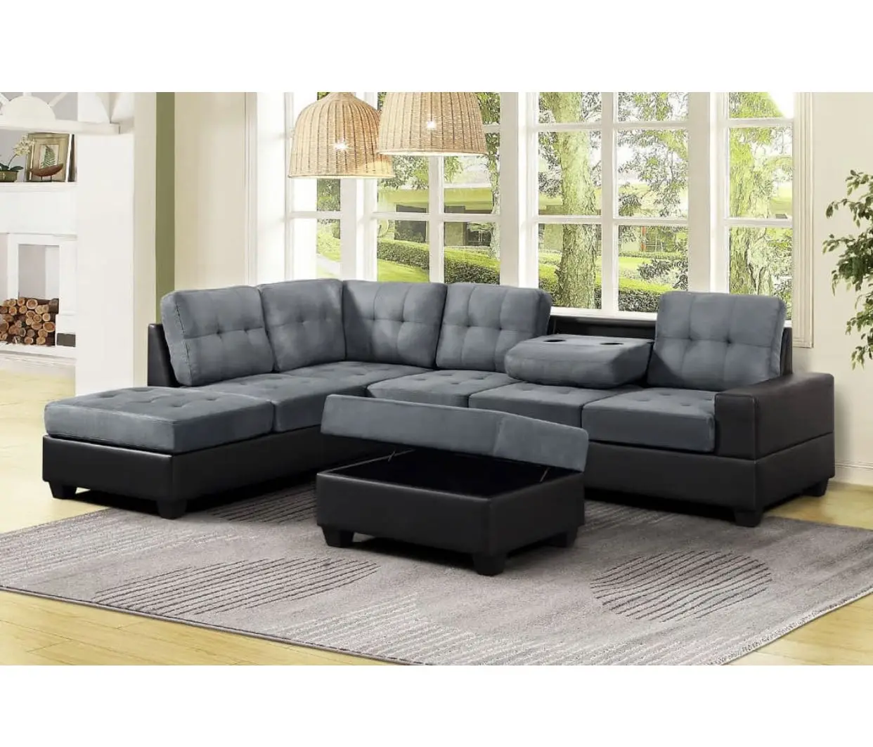 Pemasok Sofa pabrik langsung kain Linen kualitas tinggi bagian Sofa mewah bentuk L mebel ruang tamu bagian Sofa