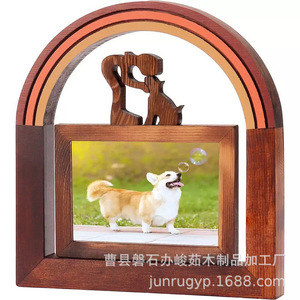 Wooden Pet Photo <b>Frame</b> Rainbow Shape Solid Wood Handmade Tabletop Decoration For Cat Dog Growth Commemoration - Product Image 5