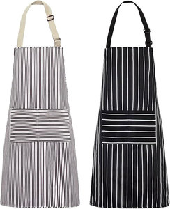 <span class=keywords><strong>Delantal</strong></span> con babero de Chef suave ajustable, rayas negras/marrones, algodón impermeable de poliéster para cocina, salón de cocina/uso de barbacoa, hombres y mujeres - Product Image 1
