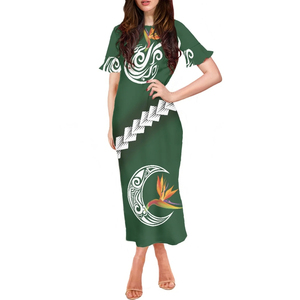 Color Block Ruffle Sleeves Dress Summer Samoa Tribal Vintage Clothing Islander Mujeres Vestidos al por mayor Faldas largas personalizadas - Product Image 4