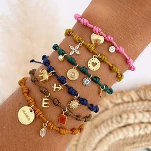 New Fashion 18k Gold Plated Dainty Heart Charm Adjustable Handmade Braided <b>Rope</b> <b>Bracelet</b> for Women Jewelry - Product Image 1