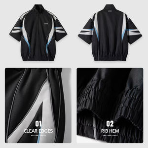 طقم رياضي صيفي مخصص للرجال مع سترة عاكسة للضوء وشورت وتي شيرت من النايلون - Product Image 2