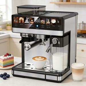 3'ü 1 Arada Programlanabilir Plastik Elektrikli Kahve Makinesi Öğütücü Süt Tankı Köpürtücü 20 Bar Cappuccino Latte AB Ev ve Otel Kullanımı - Product Image 1