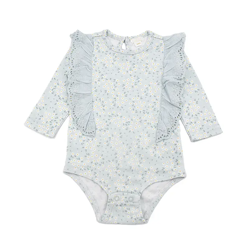 Großhandel Langarm Baby Bodysuit Bundle Kleidung Mädchen Langarm Rüschen Button Baby Trikot Stram pler