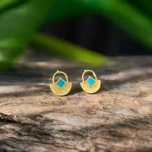 Fashion <b>Stud</b> <b>Earrings</b> 316L Stainless Steel PVD Gold Plating <b>Turquoise</b> Inlay Minimalist Design - Product Image 3