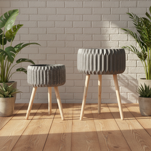 Pot de fleurs moderne, durable et écologique avec pieds en <span class=keywords><strong>bois</strong></span>, 5L, en fibre de verre et argile, pour intérieur/extérieur, suspendu ou sur pied - Product Image 1