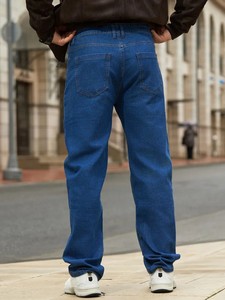 Jeans Vintage de Corte Recto y Ajustado para Hombre, Casuales, Elásticos, Ecológicos, de Cintura Media, Personalizados, con Parches de Mezclilla Suavizados y Desgastados - Product Image 3