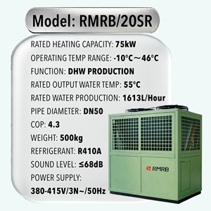 ปั๊มความร้อนน้ำร้อนจากอากาศ 20SR/75kW แบบอากาศสู่น้ำ COP4.3 ประสิทธิภาพสูง 380V 3 เฟส ความจุขนาดใหญ่ สำหรับน้ำร้อนใช้งานทั่วไป เหมาะสำหรับโรงแรม โรงพยาบาล - Product Image 4