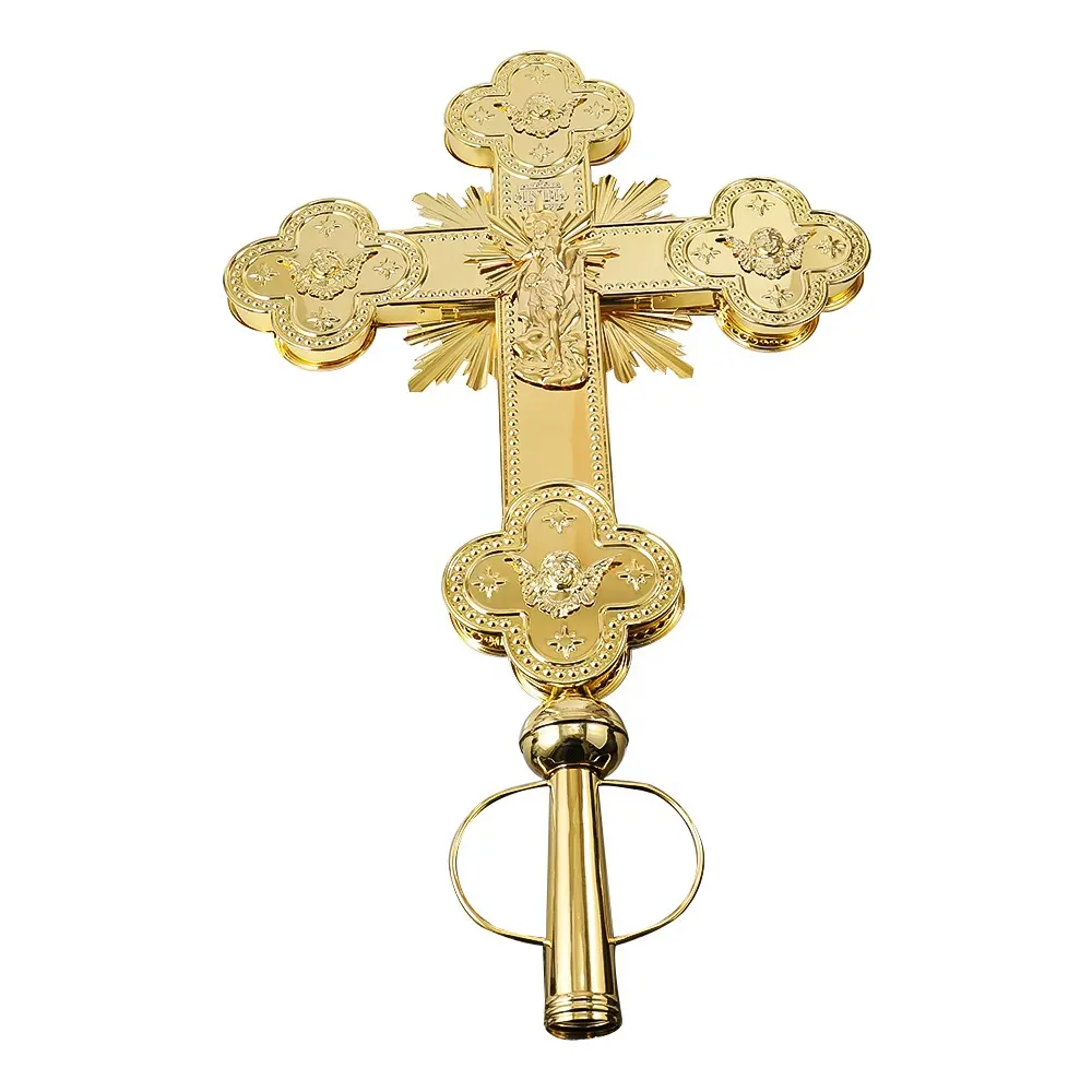 Luxe Groot Formaat Handheld Kruis Van Positie Symbool Voor Ethiopisch Orthodoxe Kerk Met Gold Plating En Dubbelzijdige Ambacht