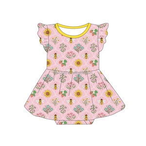 Vestito Body per Bambine in Bambù Organico OEM, con Bottoni a Pressione, Gonna Traspirante con Maniche a Volant - Product Image 3