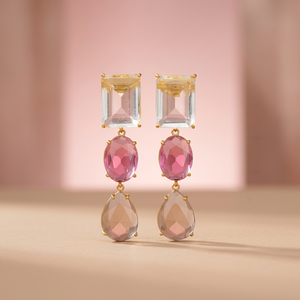 Superbes boucles d'oreilles pendantes tendance bohèmes en laiton avec tourmaline rose et pierre précieuse champagne pour enfants 12*16/10*14 MM – Cadeau - Product Image 3